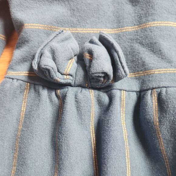 Carter's Blue With Golden Striped Pleated Dress with Puff Long Sleeves 12 Months - Picture 4 of 17